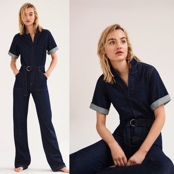 belt denim jumpsuit mango